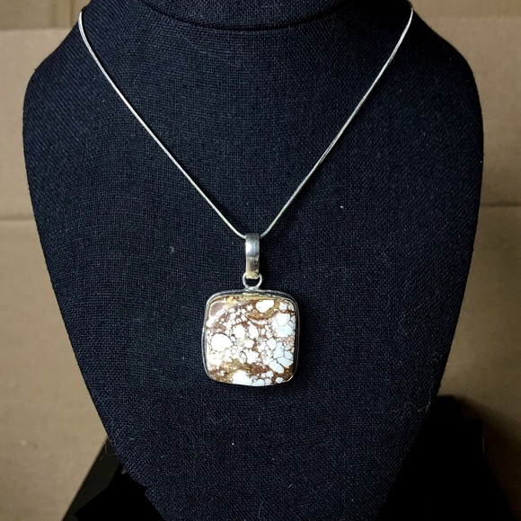 Speckled Jasper Sterling Silver Cabochon Pendant & Snake Chain Necklace 20” - Picture 8 of 8